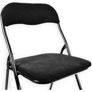 Klapstoel met zithoogte van 43 cm Vouwstoel velvet zitvlak en rug bekleed - stoel - tafelstoel- RIBCORD - tafelstoel - klapstoel - Velvet klapstoel - Luxe klapstoel - Met kussentjes - FLUWEEL- Stoelen - Klapstoelen - Stoeltje - Premium chair -Zwart
