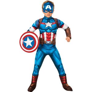 Rubies - Captain America Kostuum - Nationale Sterheld Captain America Deluxe Kind Kostuum - Blauw - Maat 104 - Carnavalskleding - Verkleedkleding