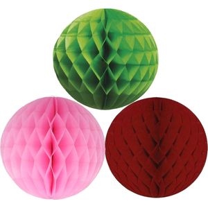 Kerstversiering set van 6x papieren kerstballen 10 cm groen lichtroze en bordeaux rood - Kerst decoratie bollen/ballen