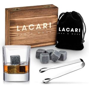 9 x Whiskey Stones – herbruikbare speksteenijsblokjes met houten kist, roestvrijstalen tang en e-book, perfecte cadeauset