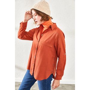 Blouse Katoenen Basic Overhemd  Dames - Oranjerood- Maat L