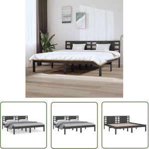The Living Store Bedframe massief grenenhout grijs 200x200 cm - Houten Bed Frame - Massief Grenenhout - Bedframe Grijs - Tweepersoons Bed - Boxspring Bed