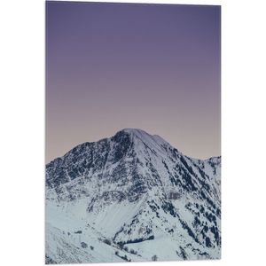 WallClassics - Vlag - Wit Besneeuwde Berg met Paarse Lucht - 50x75 cm Foto op Polyester Vlag