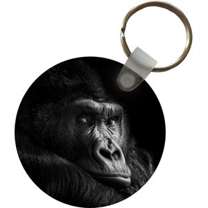 Sleutelhanger - Gorilla - Aap - Zwart - Wit - Portret - Plastic - Rond - Uitdeelcadeautjes