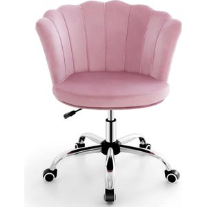 Bureaustoel van fluweel, draaistoel met wieltjes, in hoogte verstelbare make-upstoel, bureaustoel, computerstoel, fluwelen stoel voor slaapkamer, werkkamer (roze)