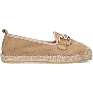 Manfield - Dames - Beige suède espadrilles met goudkleurig detail - Maat 39