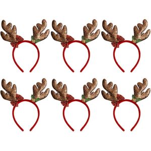 Kerst Rendier Hoofdband Haarband - 6 stks Hoofddeksels Haar Hoop voor Kerstmis Pasen Halloween Party - Coffee Goud Poeder Antler - Maat 1