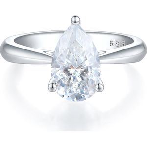 Larissa - 14k Witgouden Peer Solitair Moissanite Ring - 2.1 karaat