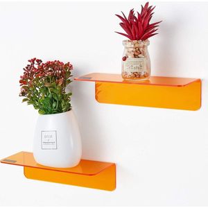 Zwevende wandplanken set van 2 - eenvoudig uitbreiden en personaliseren wandruimte - 9 inch kleine plank voor slaapkamer badkamer keuken woonkamer kantoor speelkamer - kabelclips (oranje)