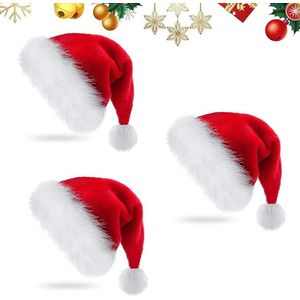 Kerstmuts, kerstmuts, kerstmuts, kerstversiering, hoed, kerstman, rode kerstmuts, kerstmuts, pluche rand knuffelzacht verdikt kerstfeest hoed uniseks partyhoeden,3-B Volwassen.
