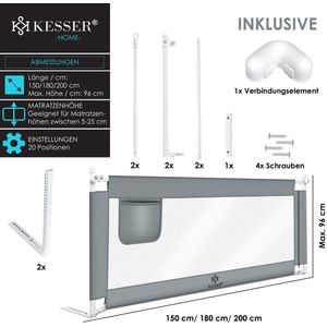 KESSER® bedhekje - Bedhek Kinderbedhek voor kinderen Baby bedhek Valbeveiligingsbed voor Bed & boxspring - 150cm, Lichtgrijs