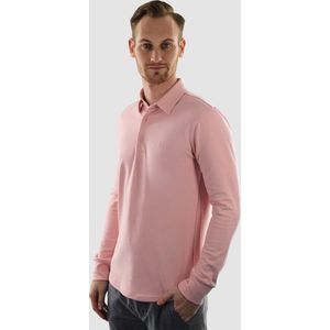 Vercate - Heren Polo Lange Mouw - Strijkvrij Poloshirt - Roze - Slim Fit - Excellent Katoen - Maat XXL