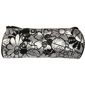 Inkleur etui met bloemetjes patroon - Zwart / Wit - Polyester - l 20 cm