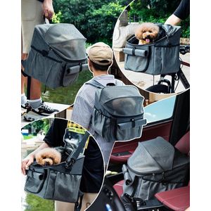 Fietsmand vooraan voor honden, 3-in-1 opvouwbare hondenmand, hondenrugzak, ademende hondenfietsmand, afneembare mand met stuuradapter voor fietsen en elektrische fietsen