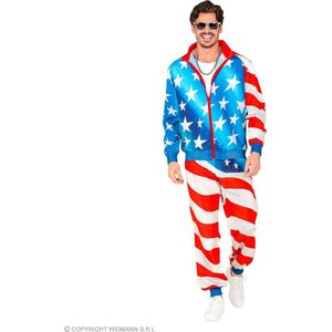 Widmann - Landen Thema Kostuum - American Dream Team Retro Trainingspak Kostuum - Rood / Wit / Blauw - Small - Carnavalskleding - Verkleedkleding