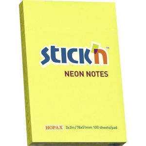 Stick'n sticky notes - 76x51mm, neon geel, 100 memoblaadjes