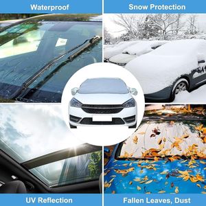 Auto voorruitafdekking, ultra dikke sneeuwbedekking met twee spiegelhoezen, voorruit zonnescherm UV-reflecterend voor de zomer, sneeuw, ijs, vorst, stof, waterbestendig, past op de meeste auto's bij