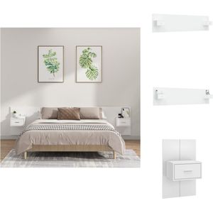 vidaXL Hoofdbord Bed - Klassiek Design - Stevig Materiaal - Wandmontage - Opbergruimte - Kleur- Wit - Afmetingen- 240x1.5x80cm - Inclusief- 2x Nachtkastjes - vidaXL - Bedonderdeel