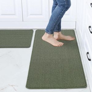 Keukenloper antislip, 2 stuks, 51 x 76 cm + 51 x 122 cm, keukentapijt, wasbaar, antislip, vuilafstotend, machinewasbaar, voor keuken, wasruimte, entree, hal, groen