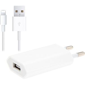 2 in 1 (5V 1A EU-stekker reisopladeradapter + 1m 8-pens synchronisatie laadkabel) Geschikt voor: iPhone, Galaxy, Huawei, Xiaomi, LG, HTC en andere slimme telefoons, oplaadbare apparaten (wit)