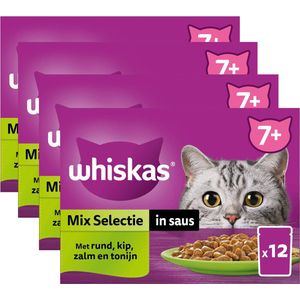 Whiskas Kattenvoer 7+ Senior - Maaltijdzakjes Multipack - Mix Selectie in Saus - 48 x 85g