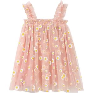 Joya Kids® Zomerjurkje Roze Tule met Madeliefjes | Prinsessen Verjaardagsjurk | Baby en Peuter Meisjes Jurk | Prinses Jurkje | Maat 100