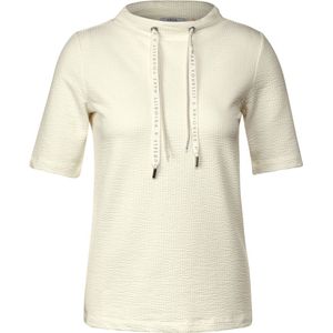 CECIL TOS Seersucker T-shirt Dames T-shirt - vanilla white - Maat XL