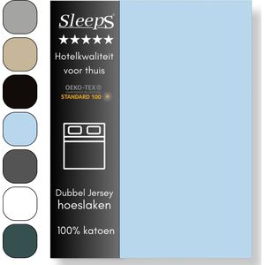 Sleeps Luxe Dubbel Jersey Hoeslaken Blauw - 90 x 220 cm - 100% Hoogwaardige Katoen - Hoge Hoek - Strijkvrij
