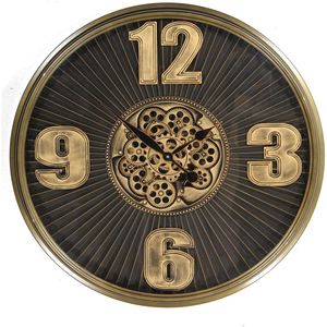 Wandklok Clock Bruin - ø53 cm- Industriële Wandklok - wit - goud - Uurwerk - Industrieel - Vintage - Modern - Romeinse Cijfers - Zwarte Klok