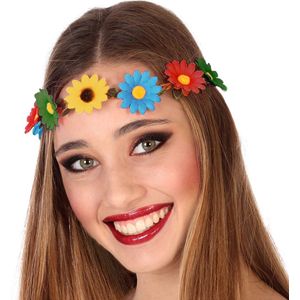 Atosa Verkleed haarband met bloemen - gekleurd - meisjes/dames - Hippie/flower Power