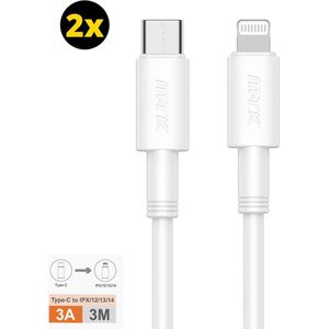 USB C naar iPhone Oplad kabel 3 meter | 3meter iPhone USB-C Kabel | USB C lightning kabel - Wit – Premium Oplaadset (2-pack)