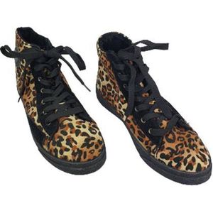 Schoenen half hoog panterprint met voering INGE - Zwart / Bruin - Maat 31