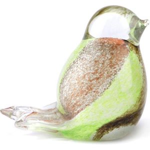 Urnencenter© Mini Urn Glasobject Vogel - Urn - Urn voor as - Urn Hond - Urn Kat - Urn Deelbewaring- Mini Urn Glas - Kunstobject - Groen/Oranje/Bruin/Wit