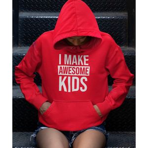 Moederdag Hoodie Awesome Kids - Kleur Rood | Maat XS | Moederdag Cadeautje Voor Mama's