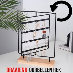 Allernieuwste.nl® Draaiend Oorbellenrekje Sieradenrekje Oorbellen Display Sieraden Organizer - 80 oorbellen HOUTEN VOET - Draaibaar ROTEREND - Kleur Zwart