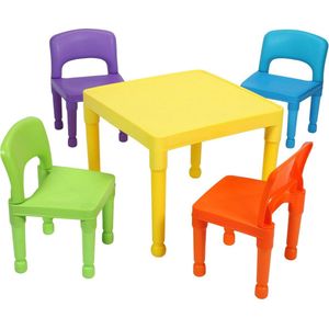 Kinder multi-gekleurde tafel en 4 stoelen set