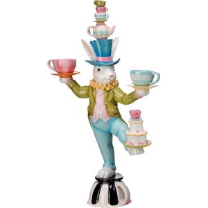 Viv! Christmas Paasdecoratie - Mad Hatter Paashaas Met Theekopjes - pasen - pastel - 61cm