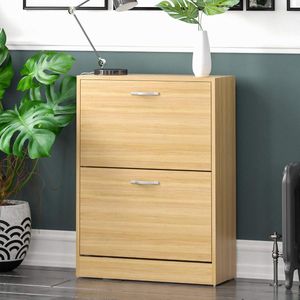 Schoenenkast met 2 laden - opbergen van schoenen - organizer - uittrekbaar - houten meubelstuk - grenen