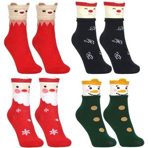 Titel: 4 paar katoenen kerstsokken in geschenkdoos met cartoon-kerstpatroon