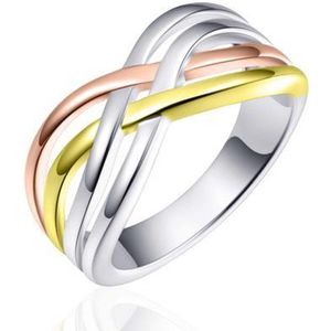 Schitterende Zilveren Ring Gevlochten Rose Goud 19.00 mm. (maat 60) model 172