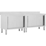 vidaXL - Werktafels - met - deuren - 2 - st - 240x50x(95-97) - cm - roestvrij - staal