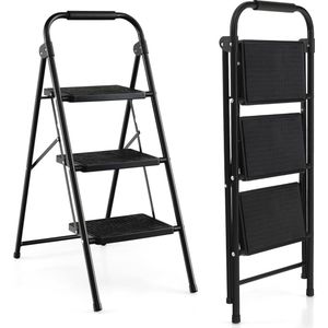 Vouwladder 3 Treden - Inklapbare Trapladder tot 265 kg met Antislip Handgreep en Veiligheidsverbetering