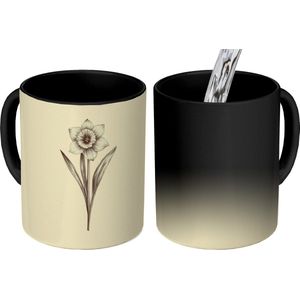Magische Mok - Foto op Warmte Mokken - Koffiemok - Zwart - Narcis - Illustratie - Magic Mok - Beker - 350 ML - Theemok