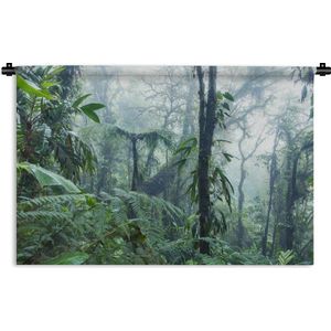 Wandkleed Diep in de jungle - Mistig regenwoud in Costa Rica Wandkleed katoen 90x60 cm - Wandtapijt met foto