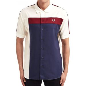 Fred Perry - Abstract Panel Shirt - Overhemd met korte mouw - M - Wit/Rood/Blauw