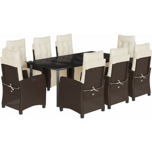vidaXL - 9-delige - Tuinset - met - kussens - poly - rattan - bruin