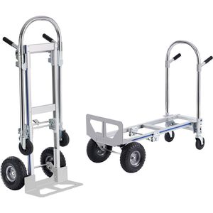 Aluminium Steekwagen, 2-In-1 Converteerbaar, 800 Lbs Laadvermogen, Robuuste Inklapbare Multifunctionele Steekwagen, IndustriëLe Transportwagen met Rubberen Wielen