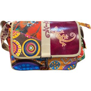 Macha Tas in katoen en lederen inzetstukken met kleurrijke prints,Handtas Schoudertassen in katoen en leer Voor Vrouwen Indiase etnische