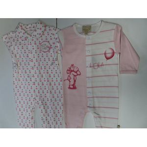 Noukie's - 2 Pack - pyjama - Meisje - Katoen - stip /streep lola - 3 maand 62