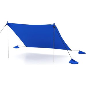 COSTWAY Strandtent 230 x 200 cm, UPF 50+, zonnetent met zandankers, zandzakken en 2 steunstangen, draagbare zonwering, zonnedak voor strand, vissen, picknick (blauw)
